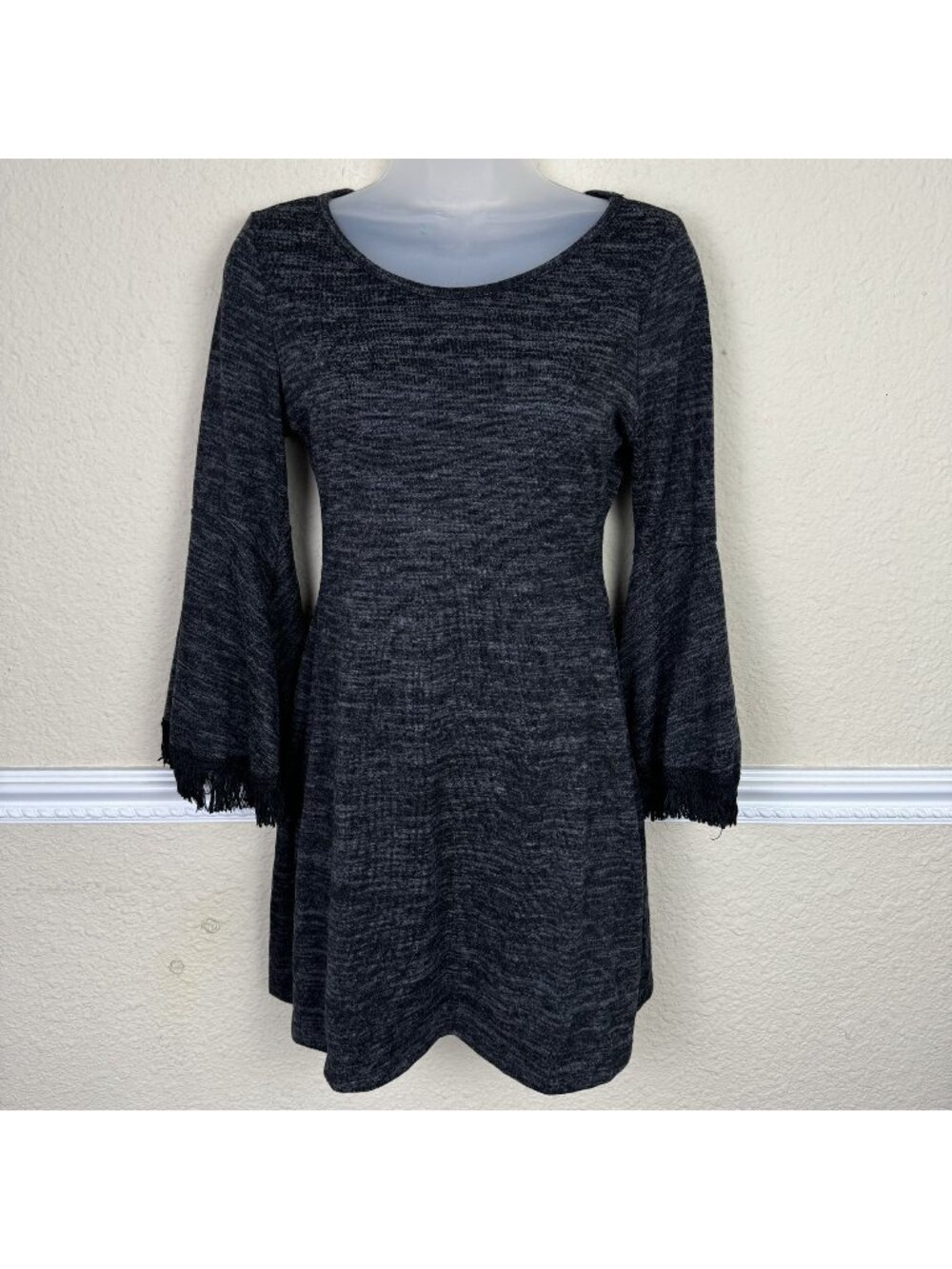 Altar'd State Small Dress Fringe Sleeve Gray Romantic Goth Grunge